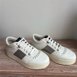 Jimmy Choo White and Silver Sneakers